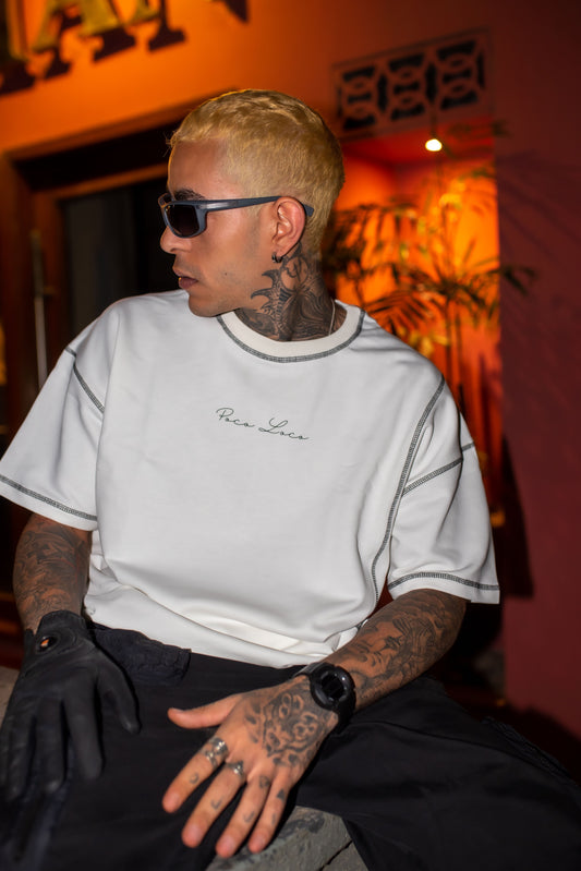 White Loco Over Lock Stitch Tee